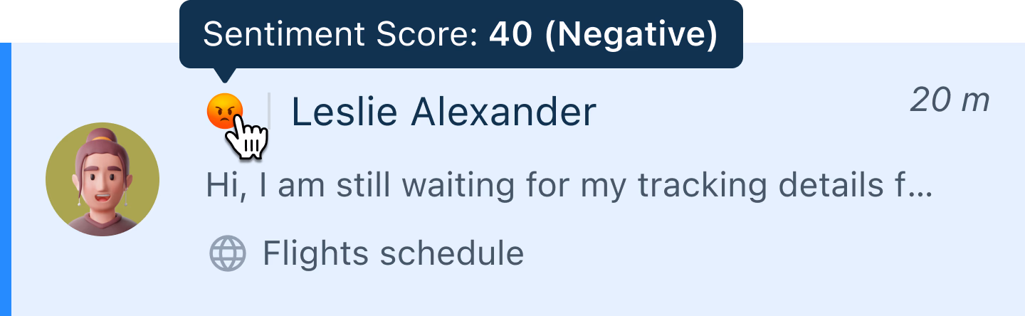 Close-up of sentiment score tooltip on a Freshdesk ticket